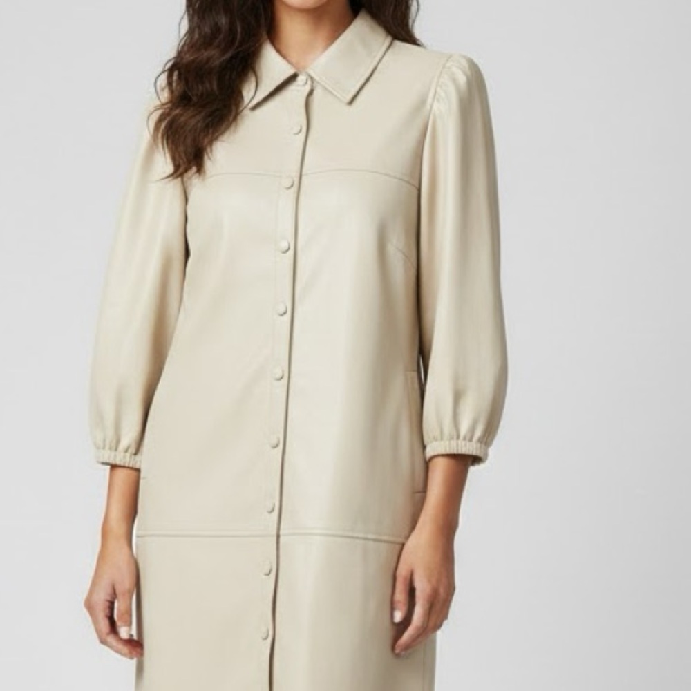 7 For All Mankind Cream Vegan Leather Pea Coat Medium